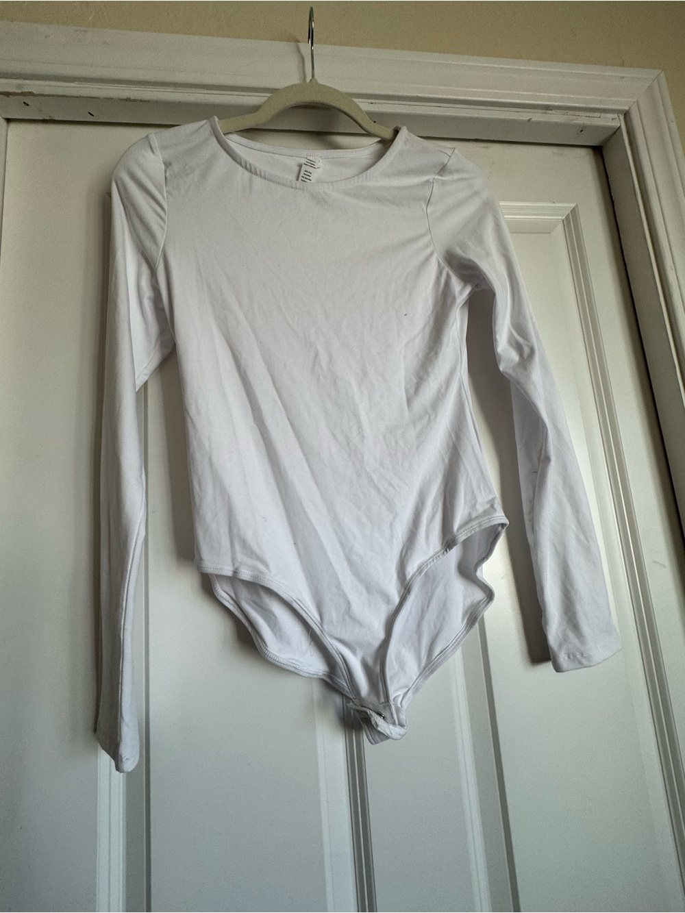 Rae Mode Size Small Solid White Crew Neck Long Sleeve Legging Material Bodysuit